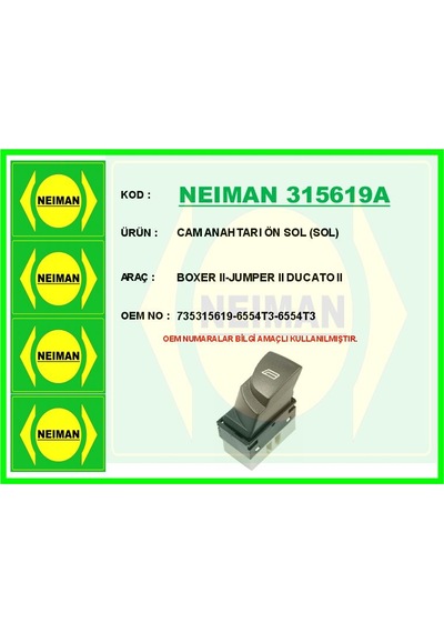 Bescher Cam Anahtarı Ön Sol Sol Boxer Iı-jumper Iı Ducato Iı Neıman 315619a 735315619 6554t3