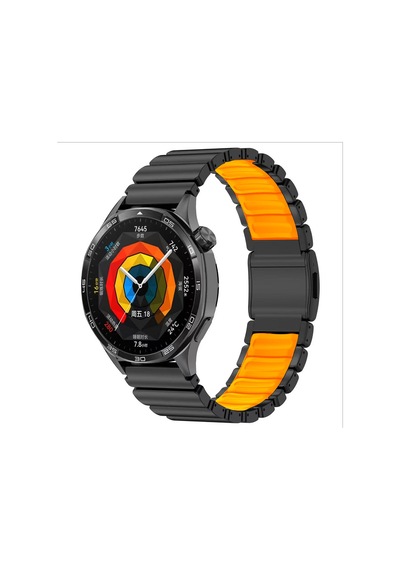 Huawei Watch Gt2 46mm Uyumlu Kordon Metal Kasa Silikon İç Kısım Tasarım Siyah-turuncu