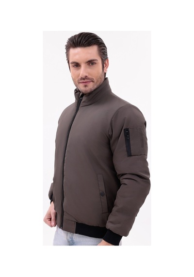 Blayn Jeans Erkek Kahverengi Mevsimlik Mont Dik Yaka, Fermuarlı, Hafif Bomber Ceket