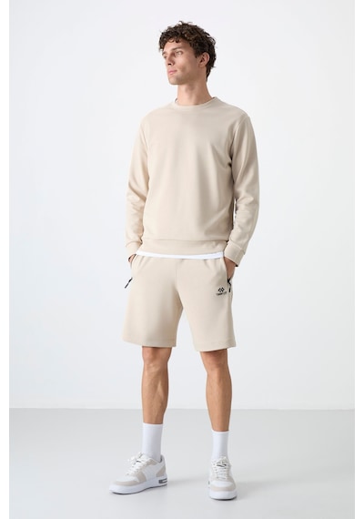 Tommy Life Bej Basic O Yaka Rahat Form Erkek Sweatshirt - 88053 Bej