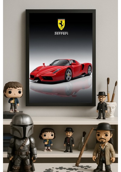 Ferrari F50 Siyah Ahşap Çerçeveli Poster, Dekoratif Araba Duvar Tablosu