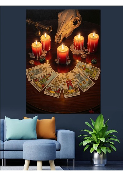Mumlar Ve Tarot Kartları Dekoratif Kanvas - Mdf Ahşap Tablo