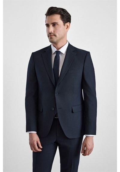 Süvari Lacivert Slim Sivri Yaka Kazayağı Armürlü Torba Cep Standart 6 Drop Takım Elbise Tk1020000350-m09