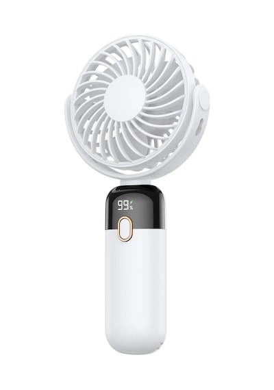 Warmco K70 Taşınabilir Şarjlı El Vantilatörü 2400mah 360 Döner Başlıklı Ve Standlı Dijital Ekranlı Soğutucu Fan Beyaz