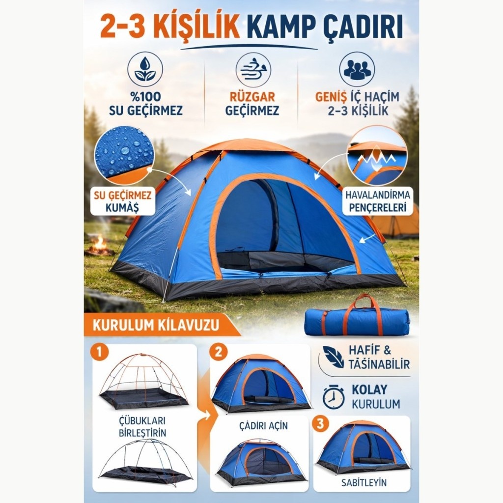 Sylar 2-3 Kişilik Kamp Çadırı Manuel Kurulum Outdoor Kamp Çadırı 220 X 250 X 150 Cm Doğa Çadırı Diğer