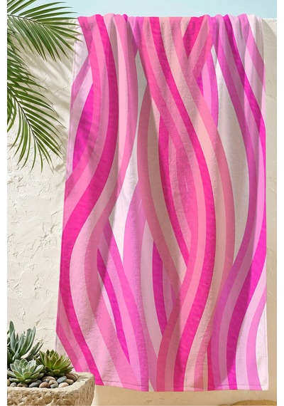 Zebra Desenli Pembe Çizgili Plaj Havlusu - Modern Resort Stil Hızlı Kuruyan Mikrofiber Havlu Çok Renkli