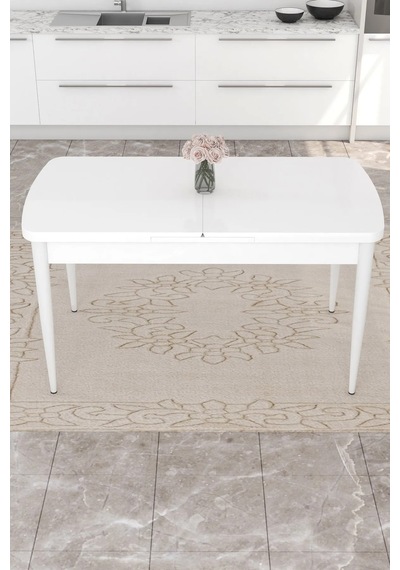 Zümra Serisi, Beyaz 80x132 Açılabilir Mdf Mutfak Masası Takımı 6 Adet Sandalye Siyah