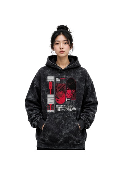 Sevbano Death Note Anime Baskılı Unisex Oversize Yıkamalı Premium Hoodie Siyah