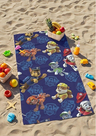 Dijital Baskılı Paw Patrol Çocuk Plaj Havlusu Lacivert