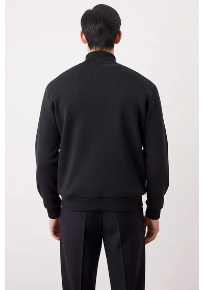 Benerly Erkek Dik Yaka Standart Kol Regular Kalıp Sweatshirt Fonksiyonel siyah