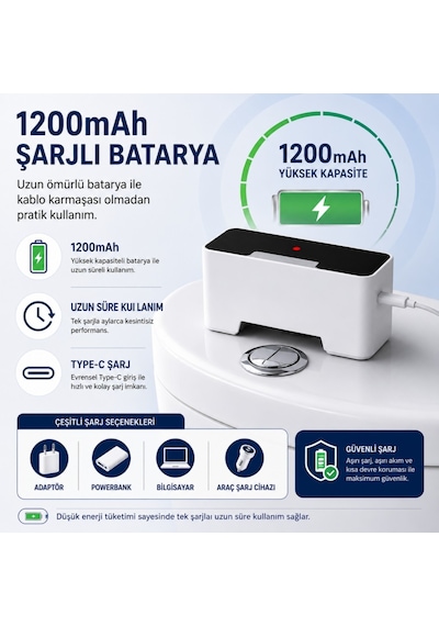 Polham Kızılötesi Sensörlü Otomatik Sifon Aparatı Temassız Kullanım, Suya Dayanıklı, 1200mah Şarjlı Beyaz