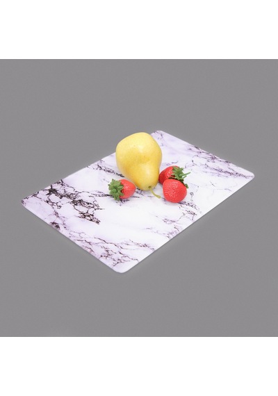 Mermer Desenli Cam Kesme Tahtası - Beyaz - 20x30 Cm Çok Renkli