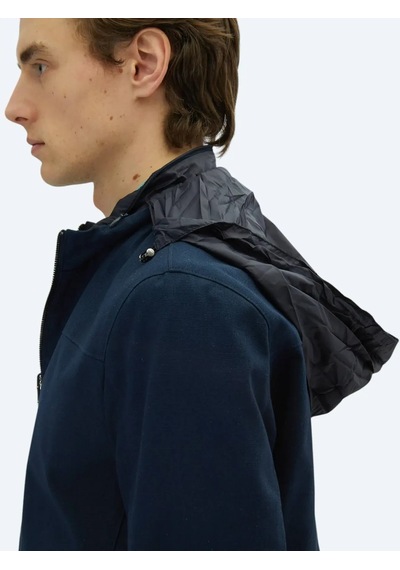 Kip Lacivert Regular Fit Gizli Kapüşon Casual Dokuma Çift Taraflı Mont Lacivert