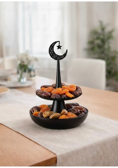 Ramazan Temalı Siyah Dekoratif İftariyelik Sunumluk Hilal & Yıldız Tasarımlı 3d Baskı