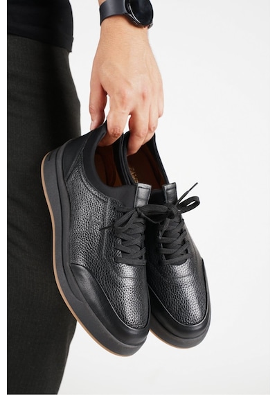 Fame Step Hakiki Deri Erkek Yürüyüş Ayakkabısı Casual Comfort Streç Yapı Bağcıksız Kullanım Ortopedik Günlük Rahat Taban Siyah Sneaker Napoli