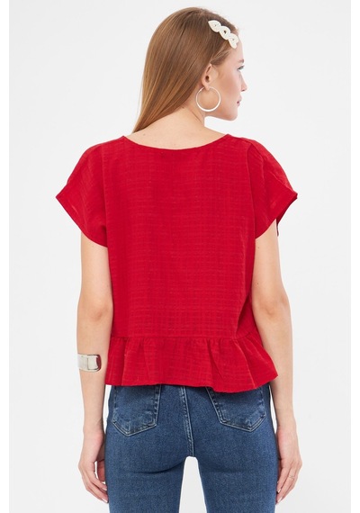 Armonika Kadın Kırmızı Yarasa Kol Yakası Bağlamalı Eteği Fırfırlı Oversize Crop Bluz Arm-24y001088 Armonika Kadın Kırmızı Yarasa Kol Yakası Bağlamalı Eteği Fırfırlı Oversize Crop Bluz Arm-24y001088