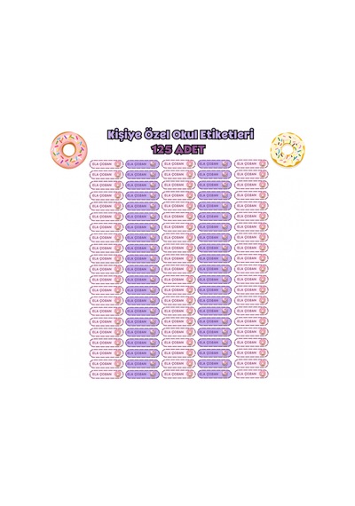 Kişiye Özel Donut Kalem Etiketi 125 Adet İsim Baskılı Sticker Diğer