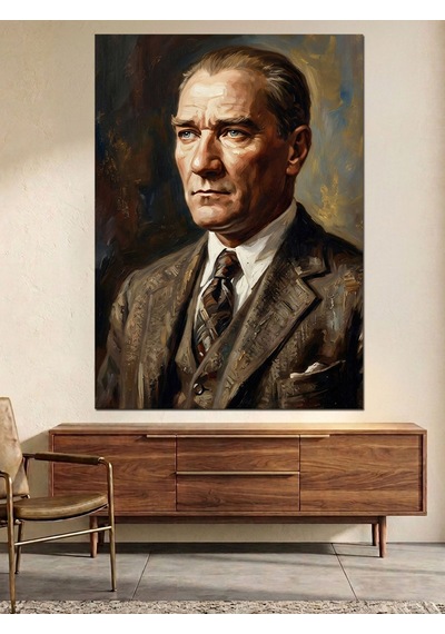 Takım Elbiseli Atatürk Portresi Dekoratif Kanvas - Mdf Ahşap Tablo Çok Renkli