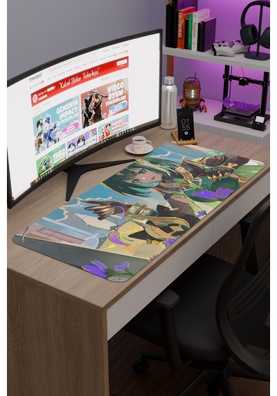 Nefer Genshin Impact Anime Oyuncu V3 - 90x40 Xxl Gaming Mouse Pad Fare Altlığı