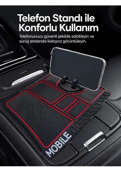 Araç İçi Telefon Standlı Kaydırmaz Silikon Organizer Mat Konsol D