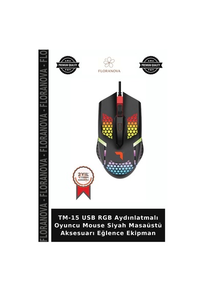 Tm-15 Usb Rgb Aydınlatmalı Oyuncu Mouse Siyah Masaüstü Aksesuarı Eğlence Ekipman