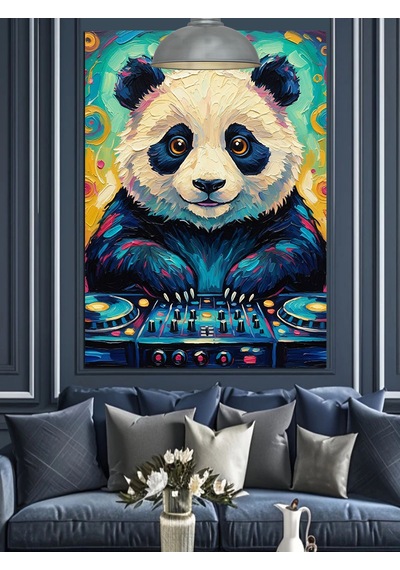 Dj Panda Kulaklık Dekoratif Kanvas - Mdf Ahşap Tablo