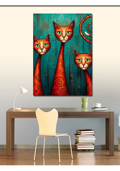 Kanvas Tablo Renkli Kedi Efsanesi 70cmx100cm