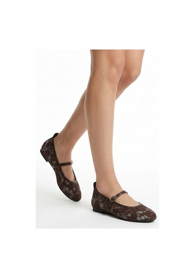 Shoe For Me Juta Kahverengi Tül Babet Ayakkabı Kahverengi