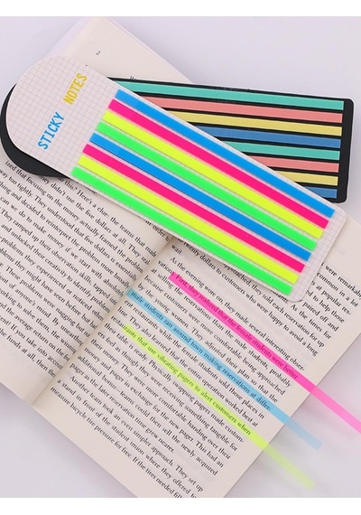 Şeffaf Renkli Yapışkan Not Kağıtları Defter Yer İmleri Etiket Ayraç Sticky Notes Uzun Şeritler Mavi