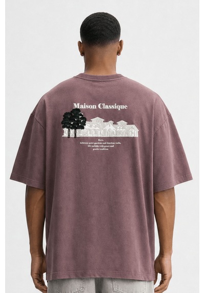 Respire Erkek Maison Baskılı Oversize T-shirt Kahve Kahverengi