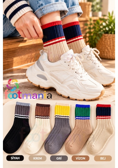 Footmania 5 "li Kışlık Kadın Yün Lü Uyku Çorabı Renkli Soket Soft Touch Footrenkli1223 Çoklu Renkli