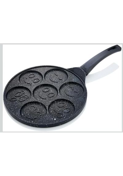 27 Cm Granit Döküm Emoji Pankek Krep Tavası Çocuklara Özel Hediyelik Pratik Tava Siyah