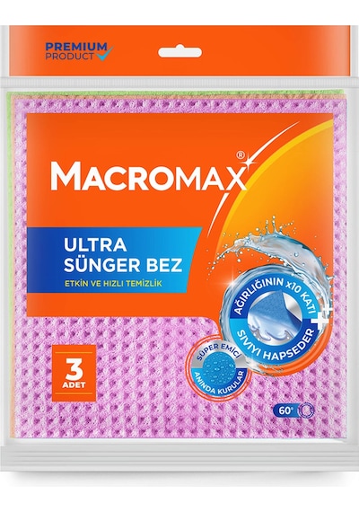 Macromax Ultra Sünger Temizlik Bezi 3'lü 3 Adet Çok Renkli