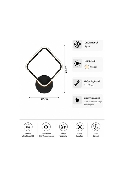 Luko Modern Led Duvar Apliği Günışığı Siyah
