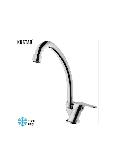 Kustar Krom Mermerden Tek Su Girişli Lavabo Musluğu Krom
