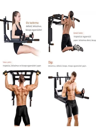 3in1 Büyük Duvara Monte Duvar Barfiks Dips Pull-up Biceps Spor E