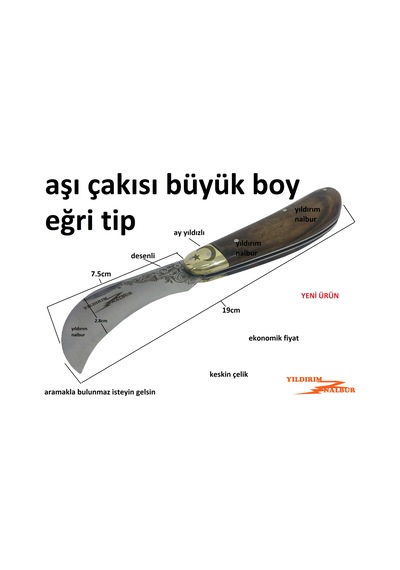 Yıldırım Nalbur Eğri Aşı Bıçağı Aşı Yapma Çakısı Büyük Ebat Budam