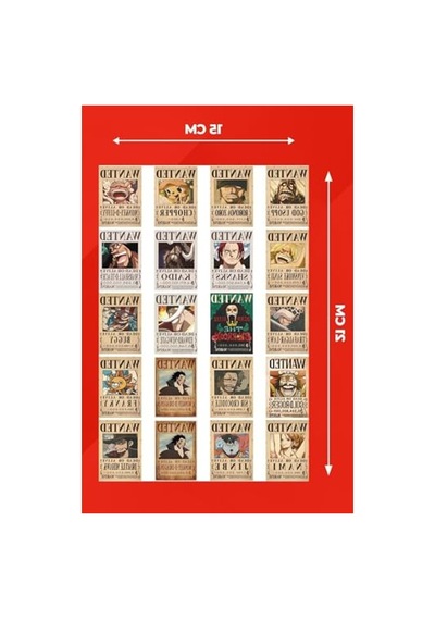 Düz Kesim Sticker Seti, One Piece Wanted Temalı, 20 Adet Abanoz