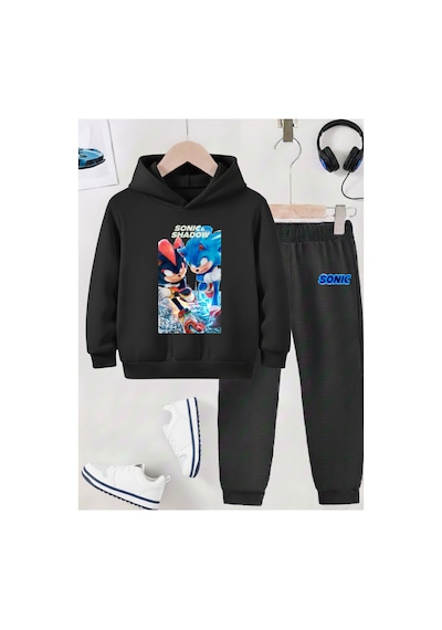 Stil-x Sonıc Baskılı Çocuk Eşofman Takımı, Şardonlu Soft Kumaş, Unısex Siyah-7