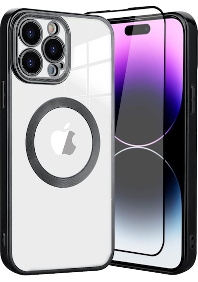 Smcase Apple Uyumlu iPhone 14 Pro Max Kılıf Kamera Korumalı Omega Lazer Silikon Tam Kapatan Ekran Koruyucu Siyah