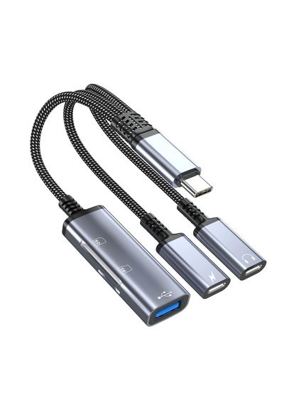 Cr64 Type-c 5 İn 1 Çok Fonksiyonlu Otg Hub Type-c Kulaklık Girişi, 60w Pd Hızlı Şarj, Sd & Micro Sd Kart Okuyucu Ve Usb 2.0 Adaptör