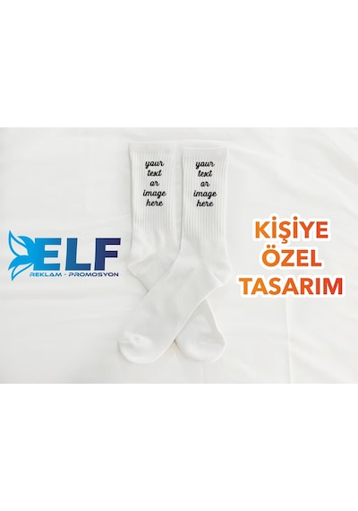 Elf Reklam Kişiye Özel Baskılı Çorap Beyaz