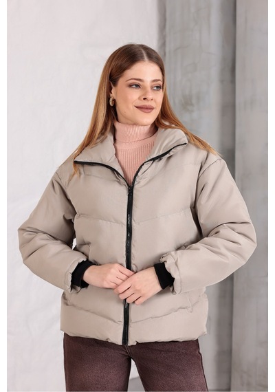 Blayn Jeans Kadın Kapüşonsuz Şişme Mont Bej