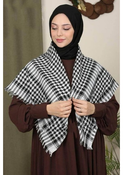 Pamuklu Puşi Poşu Kefiye Şal Erkek Kadın Unisex Siyah