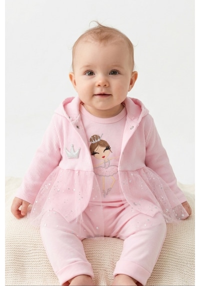 Nayinom Baby Nayinom Kız Bebek Tül Detaylı Pembe Takım %100 Pamuk