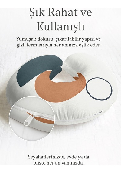 Modern Geometrik Desenli Ergonomik Boyun Yastığı - Minimalist Krem Turuncu Gri Seyahat Yastığı Koyu Kanyon Elma Yeşili