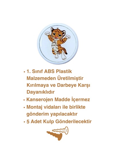 5 Adet Kaplan Çocuk Odası Mobilya Kulbu Seti - Abs Plastik Tekli Düğme Dolap ve Çekmece Kulpları Turuncu