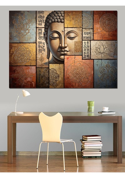 Ahşap Tablo Mozaik Desenli Bilge Buddha Tablosu