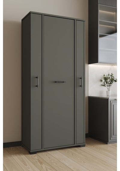 Aeka Ae-3083 Hazal Çok Amaçlı Mutfak Dolabı 3 Kapaklı 15 Raflı Kiler Dolabı Modern Tasarım 170x138x77,5 Antrasit/gri