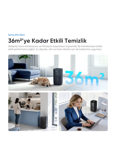 Şımart Akıllı Hava Temizleyici H13 Hepa Filtreli Wi-fi Kontrollü Uv Negatif İyonlu 36 M² Siyah